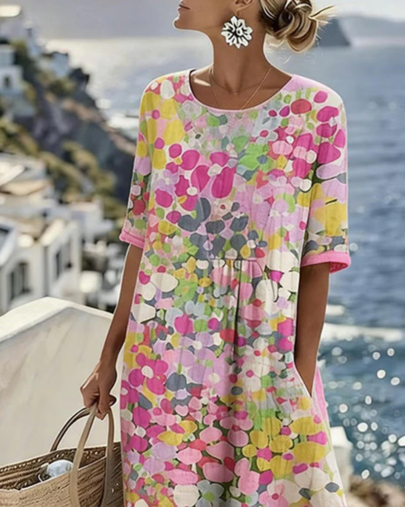 Marielle | Blommig Midiklänning med Fickor