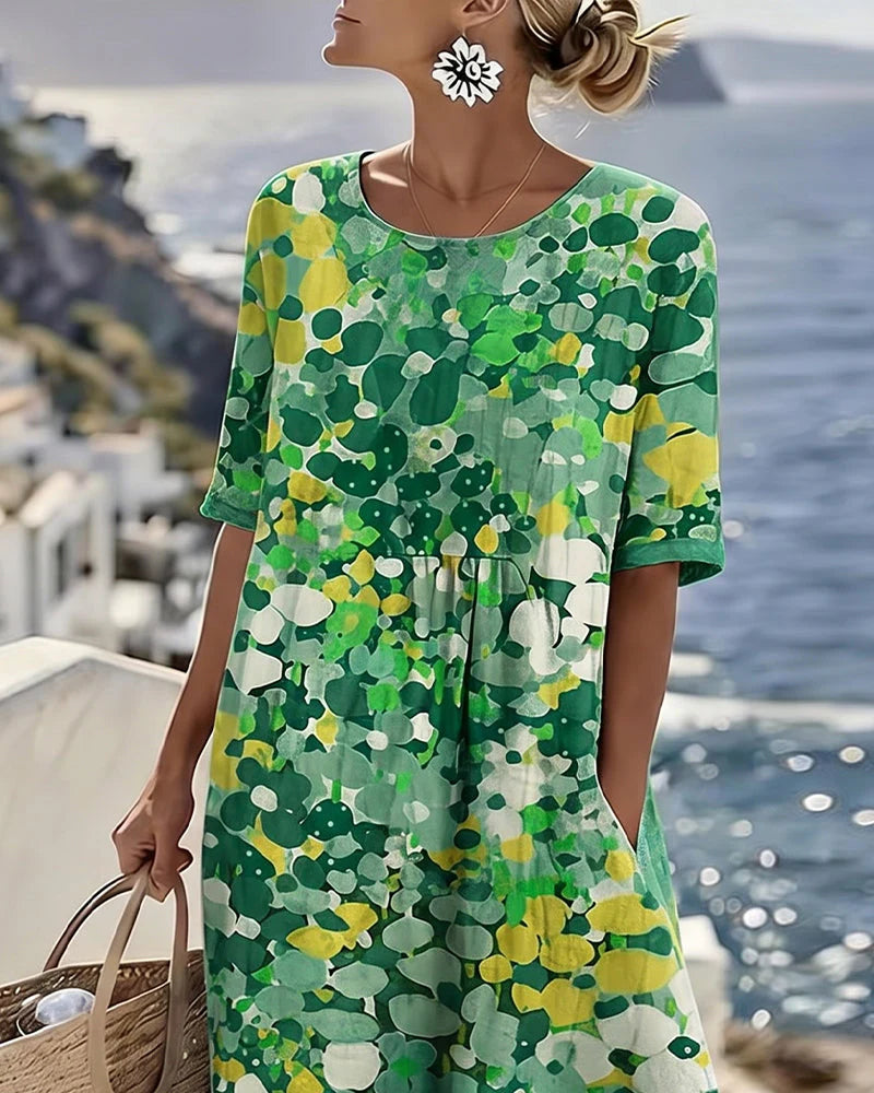 Marielle | Blommig Midiklänning med Fickor