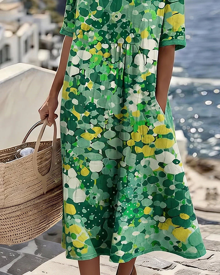 Marielle | Blommig Midiklänning med Fickor