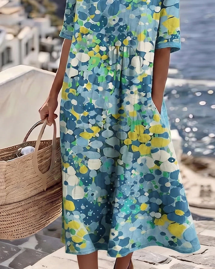 Marielle | Blommig Midiklänning med Fickor