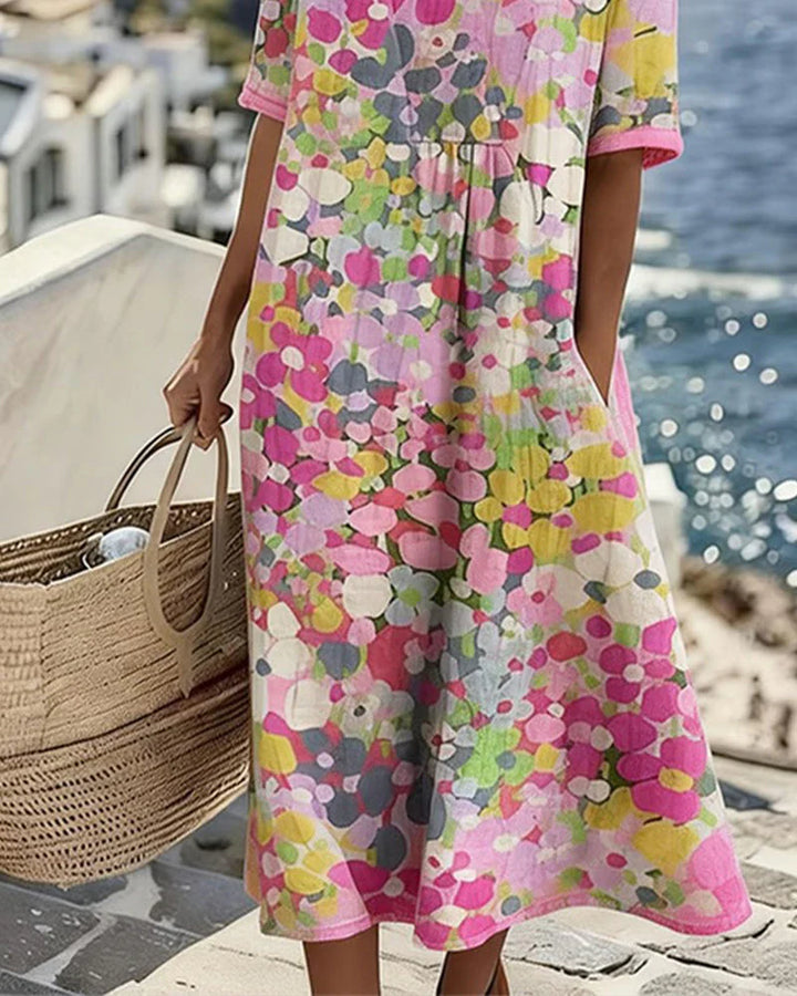 Marielle | Blommig Midiklänning med Fickor
