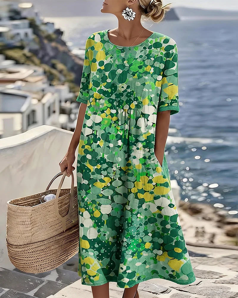 Marielle | Blommig Midiklänning med Fickor