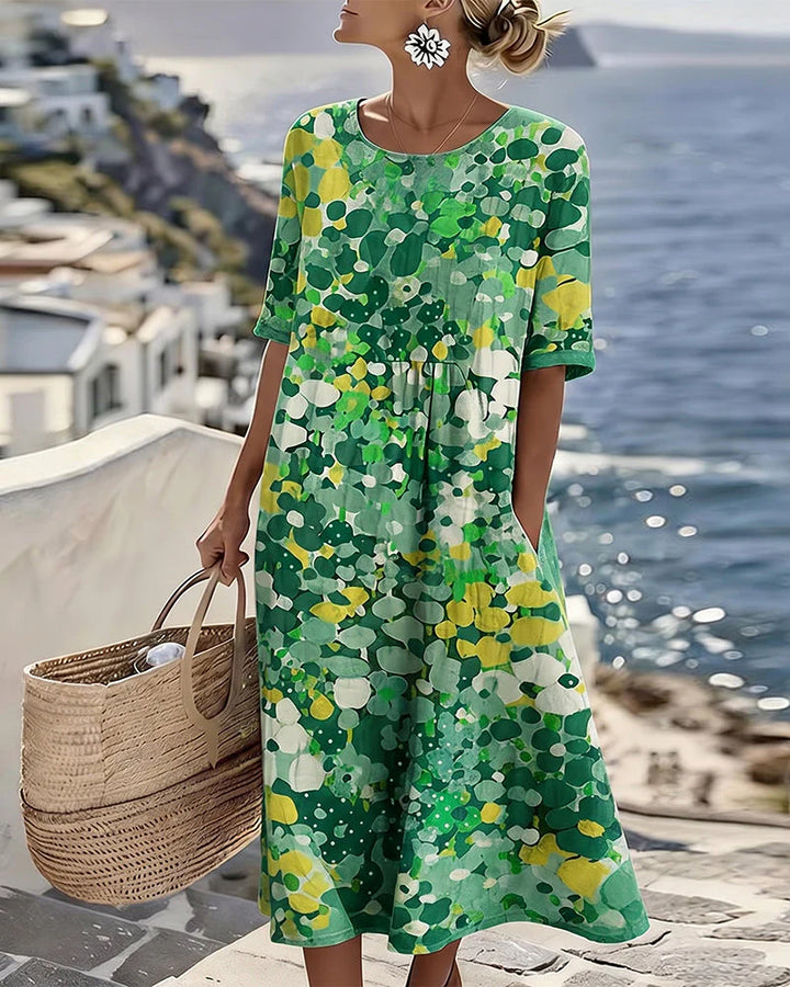 Marielle | Blommig Midiklänning med Fickor